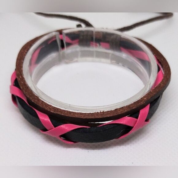 Men's bracelet leather layered black new e84 - Picture 1 of 1